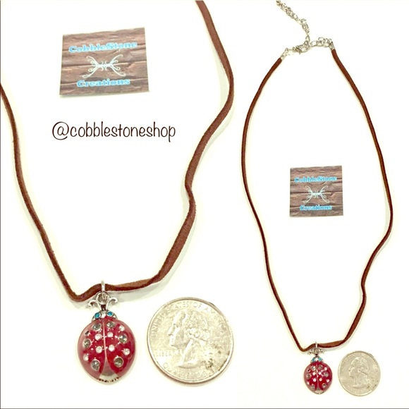 cobblestoneshop Jewelry - ☃️ Sparkle gem Ladybug Red Brown Spring Necklace
